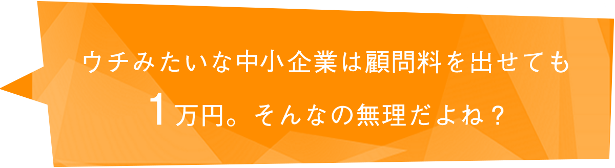 ウチみたいな零細企業は顧問料を出せてもウチみたいな零細企業は顧問料を出せても1万円、そんなの無理だよね？
